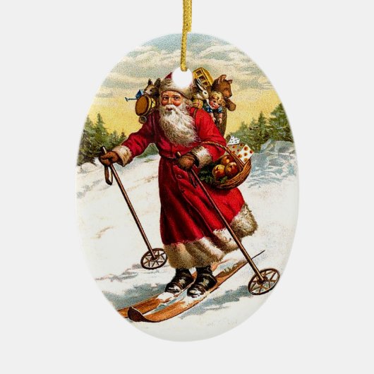 Skiing Santa Claus Keramisch Ornament (Voorkant)
