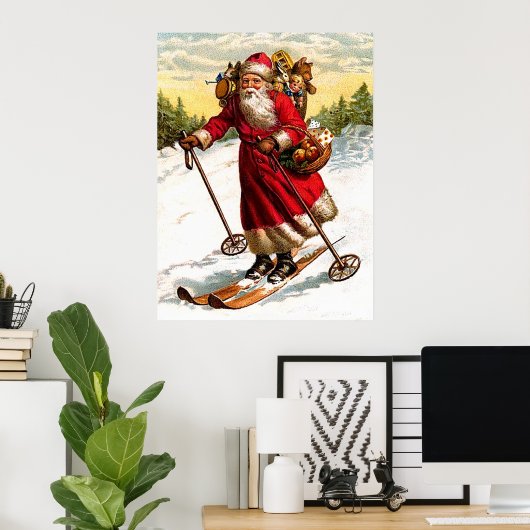 Skiing Santa Claus Poster (Thuiskantoor)