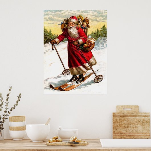 Skiing Santa Claus Poster (Keuken)