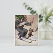 Skiing Santa en Krampus Briefkaart (Staand voorkant)
