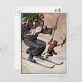 Skiing Santa en Krampus Briefkaart (Voorkant / Achterkant)