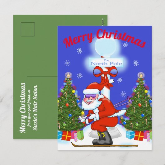 Skiing Santa kerstBriefkaart Feestdagenkaart (Voorkant / Achterkant)