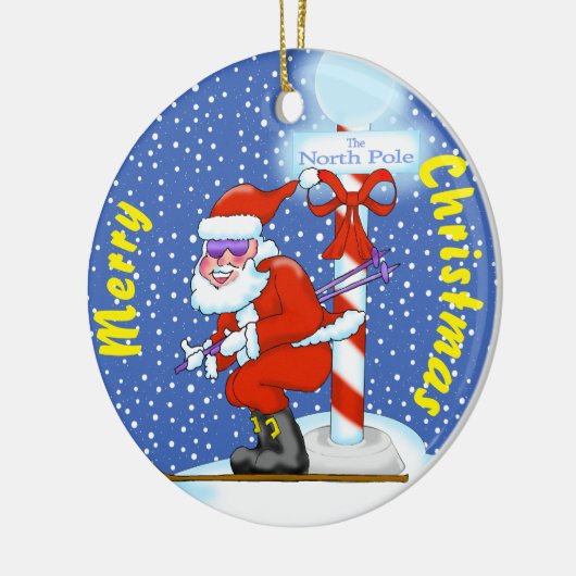 Skiing Santa Kerstkerstversiering Keramisch Ornament (Links)