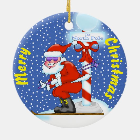 Skiing Santa Kerstkerstversiering Keramisch Ornament (Achterkant)