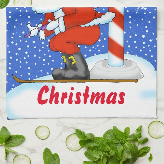 Skiing Santa Kerstmis Kitchen Towel Theedoek (Gevouwen)