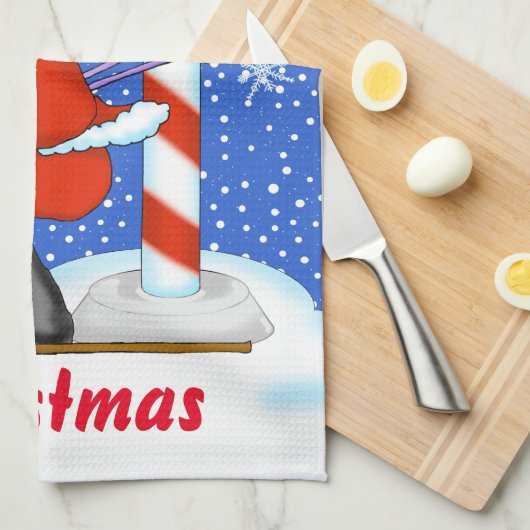 Skiing Santa Kerstmis Kitchen Towel Theedoek (Quarter Fold)