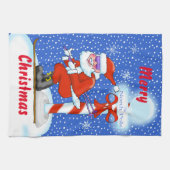 Skiing Santa Kerstmis Kitchen Towel Theedoek (Horizontaal)