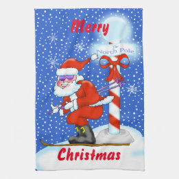 Skiing Santa Kerstmis Kitchen Towel Theedoek