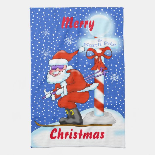 Skiing Santa Kerstmis Kitchen Towel Theedoek (Verticaal)