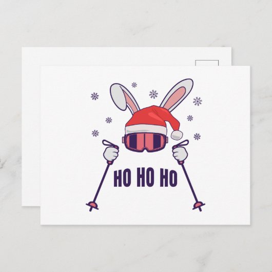 Skiing Santa Rabbit with Santa Hat and ski poles S Briefkaart (Voorkant / Achterkant)
