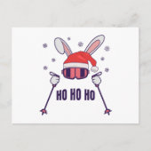 Skiing Santa Rabbit with Santa Hat and ski poles S Briefkaart (Voorkant)