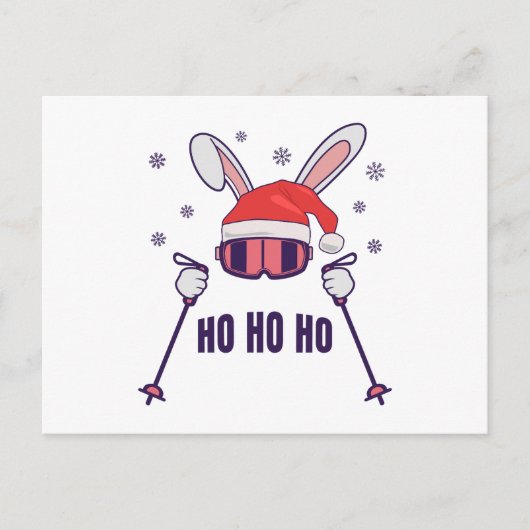 Skiing Santa Rabbit with Santa Hat and ski poles S Briefkaart (Voorkant)