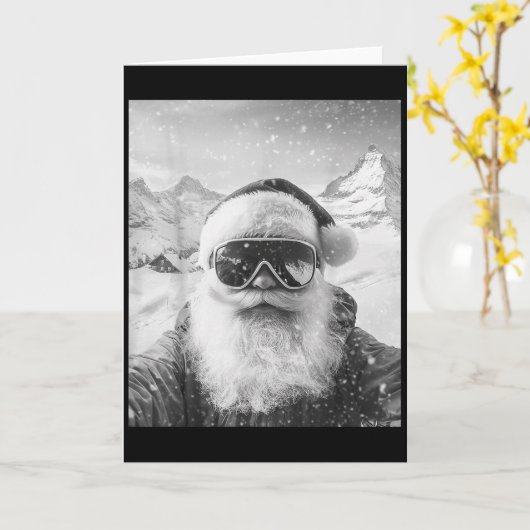 Skiing Santa Selfie Christmas  Kaart (Gele Bloem)
