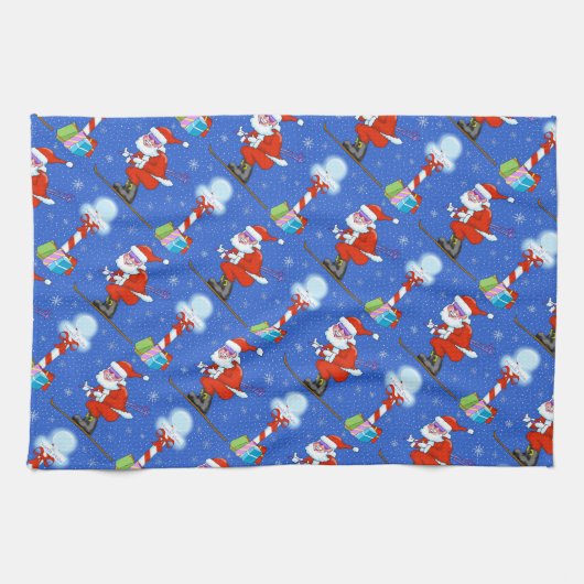 Skiing Santas Kerstkeukenhanddoek Theedoek (Horizontaal)