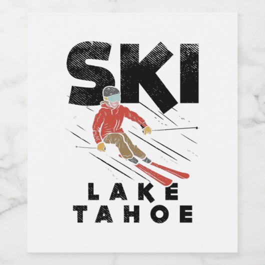 Skiing - Ski Lake Tahoe Wijn Etiket (Enkel label)