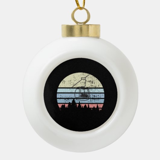 Skiing Ski Lift Retro Keramische Bal Ornament (Voorkant)