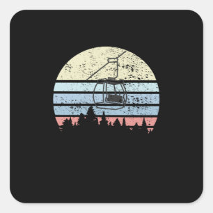 Skiing Ski Lift Retro Vierkante Sticker