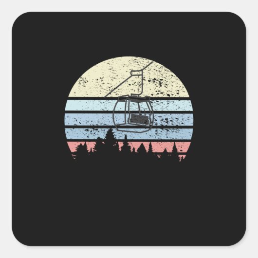 Skiing Ski Lift Retro Vierkante Sticker (Voorkant)