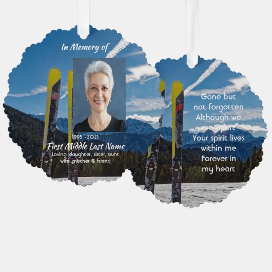 Skiing Skier Memorial Keepsake  Ornament Kaart (Voorkant / Achterkant)