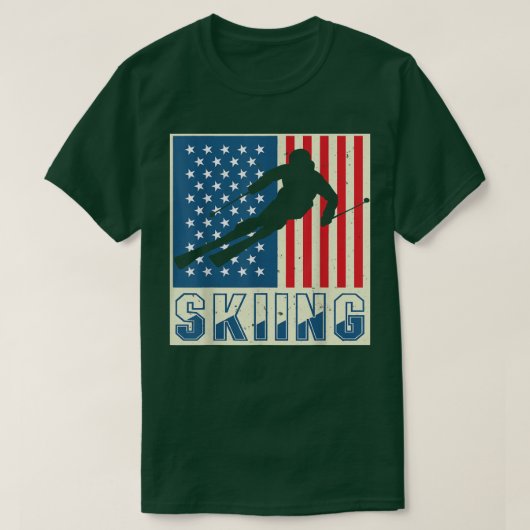 Skiing Skier Ski Cross Country Downhill Snow Ameri T-shirt (Design voorkant)