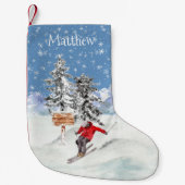 Skiing Skier Sneeuw Persoonlijke Waterverf Kleine Kerstsok (Voorkant)