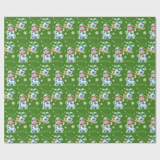 Skiing Sking sneeuwmatte groen Cadeaupapier (Vlak)