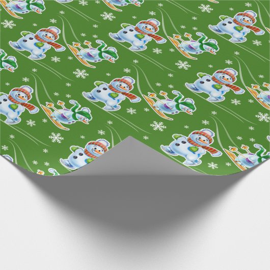 Skiing Sking sneeuwmatte groen Cadeaupapier (Hoek)