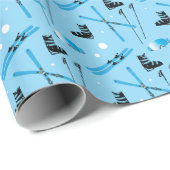 Skiing Skis Boots Poles and Goggles Fun Blue Cadeaupapier (Rol Hoek)