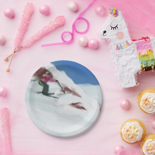 Skiing Snow Mountain Art Papieren Bordje (Feest)