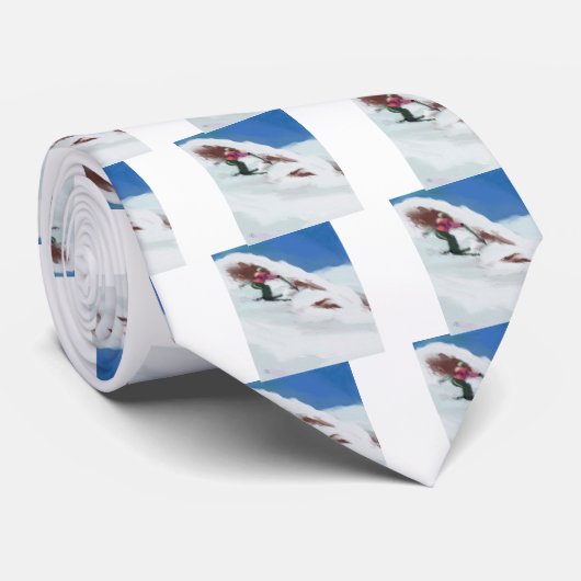 Skiing Snow Mountain Art Stropdas (Opgerold)