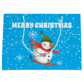 Skiing Snowman Gift Bag Large Groot Cadeauzakje (Voorkant)