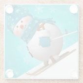 Skiing Snowman Glazen Onderzetter (Achterkant)