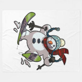 Skiing Snowman in Wooly Pet Cartoon Fleece Deken (Voorkant (Horizontaal))