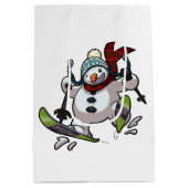 Skiing Snowman in Wooly Pet Cartoon Medium Cadeauzakje (Achterkant)
