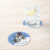 Skiing Snowman in Wooly Pet Cartoon Ronde Kartonnen Onderzetter (Insitu)