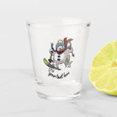 Skiing Snowman in Wooly Pet Cartoon Shot Glas (Voorkant)