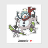 Skiing Snowman in Wooly Pet Cartoon Sticker (Vel)