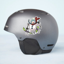 Skiing Snowman in Wooly Pet Cartoon Sticker