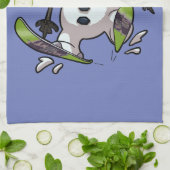 Skiing Snowman in Wooly Pet Cartoon Theedoek (Gevouwen)