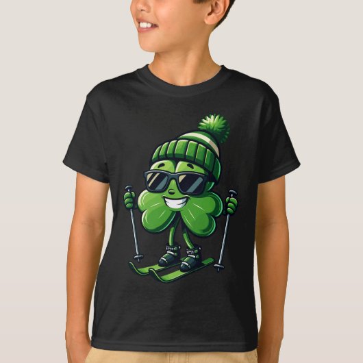 Skiing St Patricks Day Shamrock Clover Irish Men W T-shirt (Voorkant)