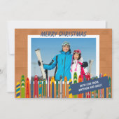 Skiing Themed Vintage Skis Photo Feestdagenkaart (Voorkant)