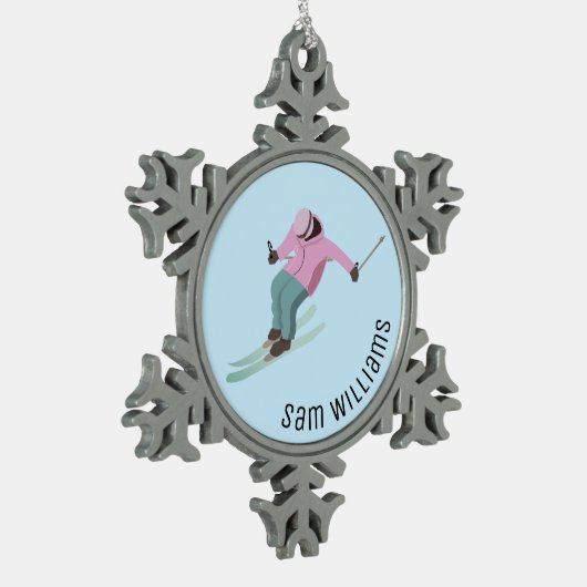 Skiing Tin Sneeuwvlok Ornament (Links)