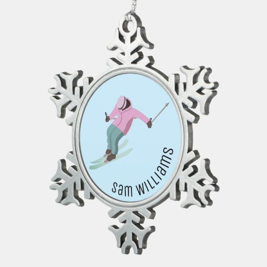 Skiing Tin Sneeuwvlok Ornament (Rechts)