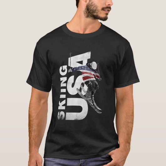 Skiing USA Steun het Team Tshirt USA Vlag Ski (Voorkant)