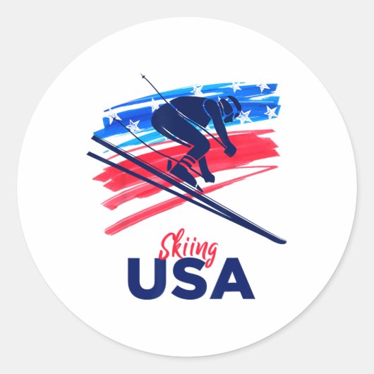 Skiing Usa Support The Team Shirt Usa Flag Skiing  Ronde Sticker (Voorkant)