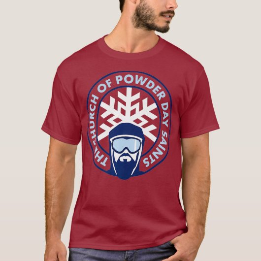 Skiing van de kerk van Powder Day Saints Royal Emb T-shirt (Voorkant)