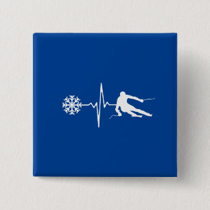 Skiing Vierkante Button 5,1 Cm