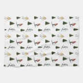 Skiing Watercolor Winter Sports Christmas Pattern Theedoek (Horizontaal)