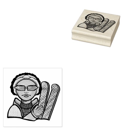 Skiing winter rubberstempel (Gestempeld)