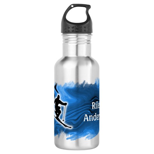 Skiing with Skier Silhouette personalize Waterfles (Voorkant)